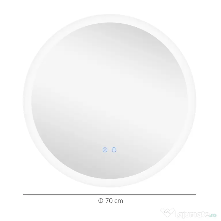 Kleankin Oglindă Rotundă LED pentru Baie, Reglabilă, 3 Temperaturi de Culoare, Anti-Ceță, 70cm | Aosom Romania