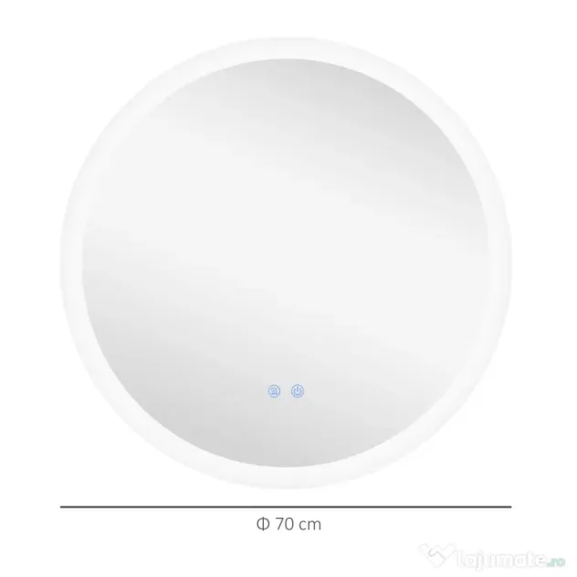 Kleankin Oglindă Rotundă LED pentru Baie, Reglabilă, 3 Temperaturi de Culoare, Anti-Ceță, 70cm | Aosom Romania