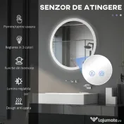 Kleankin Oglindă Rotundă LED pentru Baie, Reglabilă, 3 Temperaturi de Culoare, Anti-Ceță, 70cm | Aosom Romania