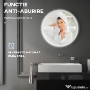 Kleankin Oglindă Rotundă LED pentru Baie, Reglabilă, 3 Temperaturi de Culoare, Anti-Ceță, 70cm | Aosom Romania