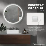 Kleankin Oglindă Rotundă LED pentru Baie, Reglabilă, 3 Temperaturi de Culoare, Anti-Ceță, 70cm | Aosom Romania