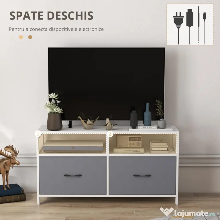 Suport Dulap TV pentru Televizoare de pana la 45”, cu Sertare Pliabile si Rafturi de Depozitare pentru Camera de Zi, Dormitor HOMCOM | Aosom Romania