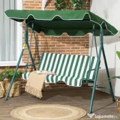 Outsunny Balansoar de Gradina 3 Locuri Acoperis Parasolar si Structura din Otel si Poliester, 172x110x153 cm, Alb si Verde | Aosom Romania 
