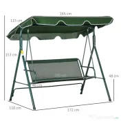 Outsunny Balansoar de Gradina 3 Locuri Acoperis Parasolar si Structura din Otel si Poliester, 172x110x153 cm, Alb si Verde | Aosom Romania 