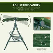 Outsunny Balansoar de Gradina 3 Locuri Acoperis Parasolar si Structura din Otel si Poliester, 172x110x153 cm, Alb si Verde | Aosom Romania 