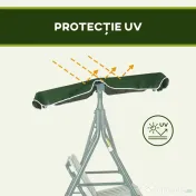 Outsunny Balansoar de Gradina 3 Locuri Acoperis Parasolar si Structura din Otel si Poliester, 172x110x153 cm, Alb si Verde | Aosom Romania 