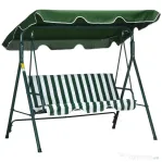 Outsunny Balansoar de Gradina 3 Locuri Acoperis Parasolar si Structura din Otel si Poliester, 172x110x153 cm, Alb si Verde