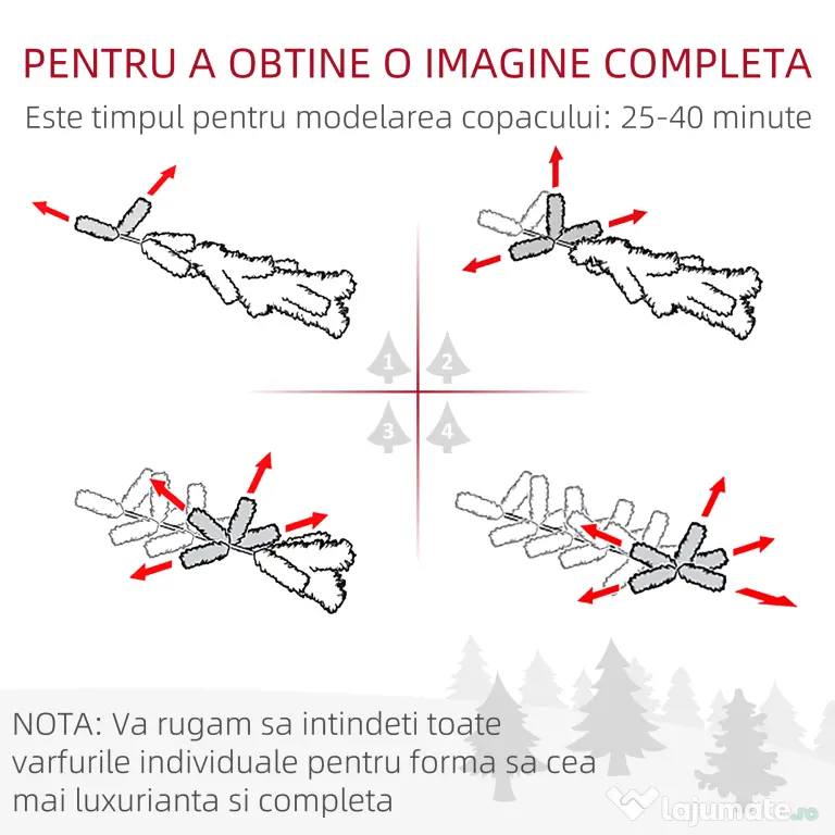 HOMCOM Brad de Crăciun artificial 180cm, cu 800 de ramuri și bază din metal, verde