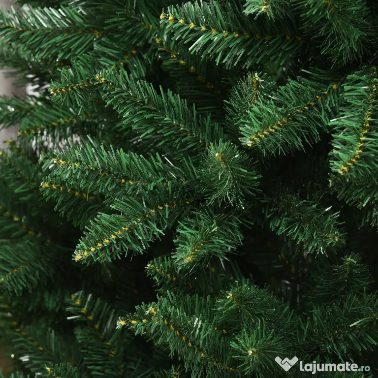HOMCOM Brad de Crăciun artificial 180cm, cu 800 de ramuri și bază din metal, verde