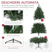Pom Artificial de Craciun inalt, Decor Pom de Craciun cu 800 de Crengute, Deschidere Automata, Verde, HOMCOM | Aosom Romania 