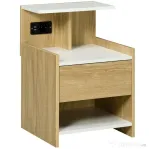 HOMCOM Noptieră modernă cu 2 prize, 2 porturi USB și sertar din PAL, 40x40x60cm, culoare lemn