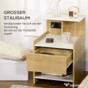 HOMCOM Noptieră Modernă cu Prize USB și Sertar, 40x40x60cm, Lemn Natural | Aosom Romania 