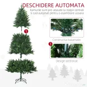 Brad de Craciun Artificial 180cm cu 786 Ramuri Deschidere Automata, Brad de Craciun Bogat, din Metal, Usor de Montat, Verde HOMCOM | Aosom Romania 