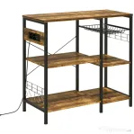 HOMCOM Dulap de bucătărie cu 3 rafturi din PAL, priză electrică, port USB și coș, 90x40x83cm