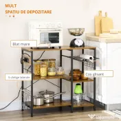 HOMCOM Suport pentru Brutării cu Priză de Curent, Încărcător USB, Suport Cuptor cu Microunde, Rafturi Industriale, Maro | Aosom Romania 