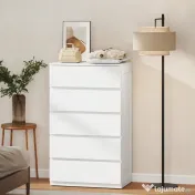 HOMCOM Comodă cu 5 Sertare din Lemn cu Mânere Incorporate, 60x38x100 cm, Alb
