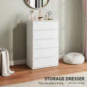 HOMCOM Comodă cu 5 Sertare din Lemn cu Mânere Incorporate, 60x38x100 cm, Alb