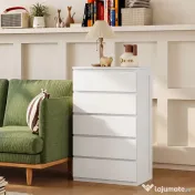 HOMCOM Comodă cu 5 Sertare din Lemn cu Mânere Incorporate, 60x38x100 cm, Alb