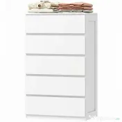 HOMCOM Comodă cu 5 Sertare din Lemn cu Mânere Incorporate, 60x38x100 cm, Alb
