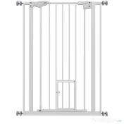 PawHut Poartă Reglabilă pentru Câini cu Ușă Mică și Montare prin Presiune, 74-80x104.1 cm, Alb | Aosom Romania 