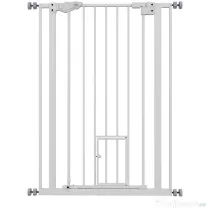 PawHut Poartă Reglabilă pentru Câini cu Ușă Mică și Montare prin Presiune, 74-80x104.1 cm, Alb | Aosom Romania