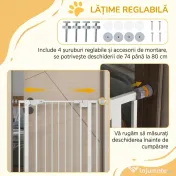 PawHut Poartă Reglabilă pentru Câini cu Ușă Mică și Montare prin Presiune, 74-80x104.1 cm, Alb | Aosom Romania 