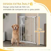 PawHut Poartă Reglabilă pentru Câini cu Ușă Mică și Montare prin Presiune, 74-80x104.1 cm, Alb | Aosom Romania 