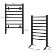 HOMCOM Suport prosop electric de podea sau montare pe perete, 150W, cu 8 bare și timer de 2 sau 4 ore, 53x35x90 cm, negru