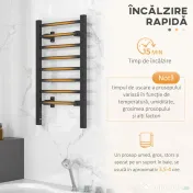 HOMCOM Suport prosop electric de podea sau montare pe perete, 150W, cu 8 bare și timer de 2 sau 4 ore, 53x35x90 cm, negru