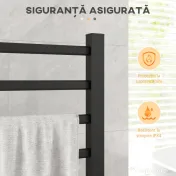 HOMCOM Suport prosop electric de podea sau montare pe perete, 150W, cu 8 bare și timer de 2 sau 4 ore, 53x35x90 cm, negru