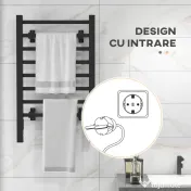 HOMCOM Suport prosop electric de podea sau montare pe perete, 150W, cu 8 bare și timer de 2 sau 4 ore, 53x35x90 cm, negru