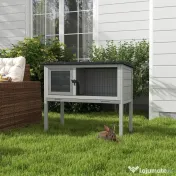 PawHut Cușcă de Iepure Ridicată, Cușcă de Iepure cu Tavă Extensibilă și Trapă, 84x43x70 cm, Gri 