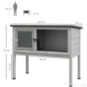 PawHut Cușcă de Iepure Ridicată, Cușcă de Iepure cu Tavă Extensibilă și Trapă, 84x43x70 cm, Gri 
