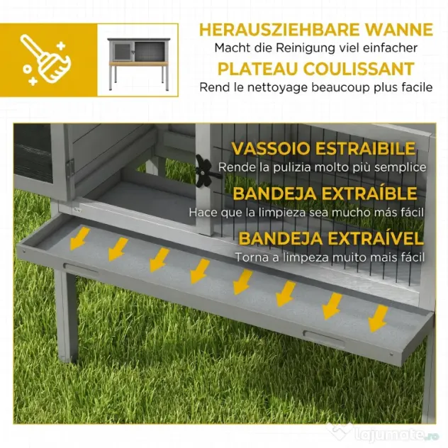 PawHut Cușcă de Iepure Ridicată, Cușcă de Iepure cu Tavă Extensibilă și Trapă, 84x43x70 cm, Gri