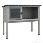 PawHut Cușcă pentru Iepuri Înălțată din Lemn pentru Exterior cu Acoperiș Rabatabil și Tavă Detasabilă, 84x43x70cm, Gri