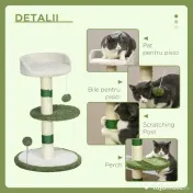 PawHut Ansamblu de joacă pentru pisici cu culcuș pentru pisici, 2 bile, platformă și stâlp din sisal, verde și alb | Aosom Romania