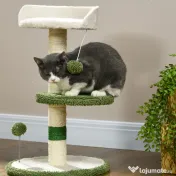 PawHut Ansamblu de joacă pentru pisici cu culcuș pentru pisici, 2 bile, platformă și stâlp din sisal, verde și alb | Aosom Romania