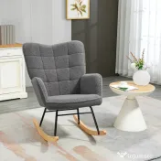 HOMCOM Fotoliu Balansoar Relaxant cu Brațe, Structură din Oțel și Picioare din Lemn de Fag, 71x98x101 cm, Gri Închis | Aosom Romania