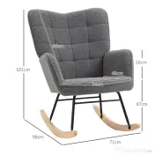 HOMCOM Fotoliu Balansoar Relaxant cu Brațe, Structură din Oțel și Picioare din Lemn de Fag, 71x98x101 cm, Gri Închis | Aosom Romania