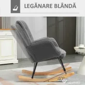 HOMCOM Fotoliu Balansoar Relaxant cu Brațe, Structură din Oțel și Picioare din Lemn de Fag, 71x98x101 cm, Gri Închis | Aosom Romania