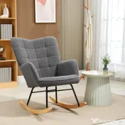 HOMCOM Fotoliu Balansoar Relaxant cu Brațe, Structură din Oțel și Picioare din Lemn de Fag, 71x98x101 cm, Gri Închis | Aosom Romania 