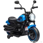 HOMCOM Motocileta Electrica de 6V cu Roti de Antrenament, Motocicleta Electrica Alimentata cu Baterii pentru Baieti si Fete, cu un Singur Buton de Pornire, Pedala, Far, pentru 18-36 luni, Albastru