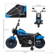 Motocileta Electrica de 6V, Roti de Antrenament, Baterii, un Singur Buton de Pornire, Pedala, Far, 18-36 luni, Albastru HOMCOM | Aosom Romania 