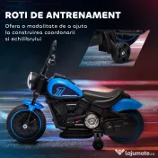 Motocileta Electrica de 6V, Roti de Antrenament, Baterii, un Singur Buton de Pornire, Pedala, Far, 18-36 luni, Albastru HOMCOM | Aosom Romania 