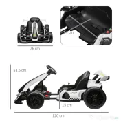 Kart electric pentru copii cu vârsta între 6-12 ani 24V 12km/h cu scaun reglabil, Drift Go-kart cu claxon, lumini, alb HOMCOM | Aosom Romania 