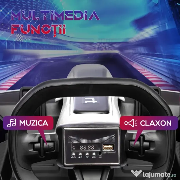 Kart electric pentru copii cu vârsta între 6-12 ani 24V 12km/h cu scaun reglabil, Drift Go-kart cu claxon, lumini, alb HOMCOM | Aosom Romania