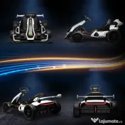 Kart electric pentru copii cu vârsta între 6-12 ani 24V 12km/h cu scaun reglabil, Drift Go-kart cu claxon, lumini, alb HOMCOM | Aosom Romania 