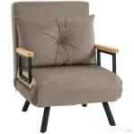 HOMCOM Fotoliu Pat 3 în 1 cu Spătar Reglabil pe 5 Niveluri și Pernă, 63x73x81 cm, Gri