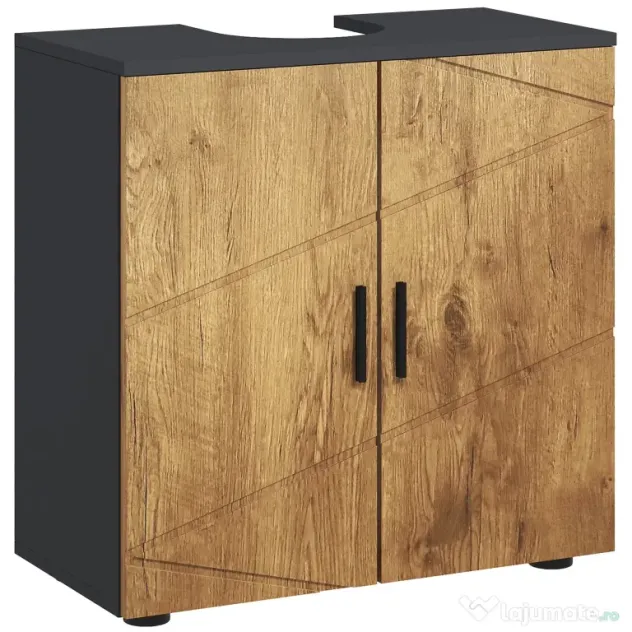 kleankin Dulap sub chiuvetă baie pentru piedestal cu 2 uși, 60 x 30 x 60 cm, Stejar | Aosom Romania