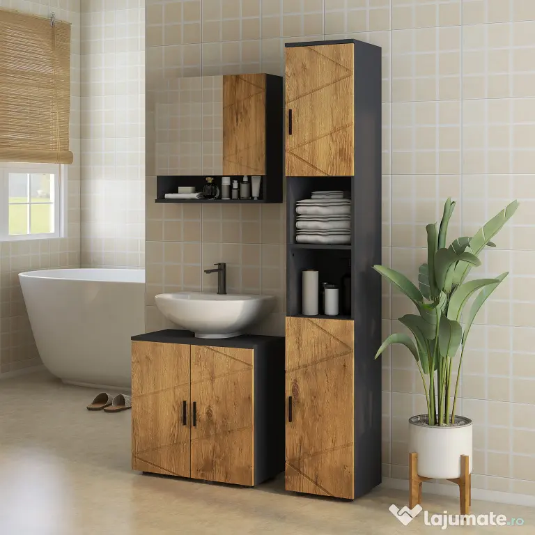 kleankin Dulap sub chiuvetă baie pentru piedestal cu 2 uși, 60 x 30 x 60 cm, Stejar | Aosom Romania